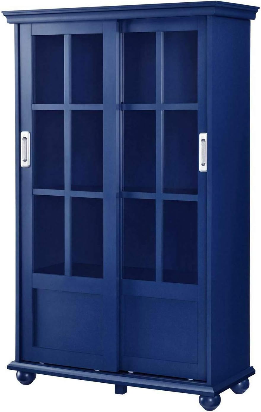 Navy Blue 4 Shelves Wooden Bookcase with Glass Door Q978