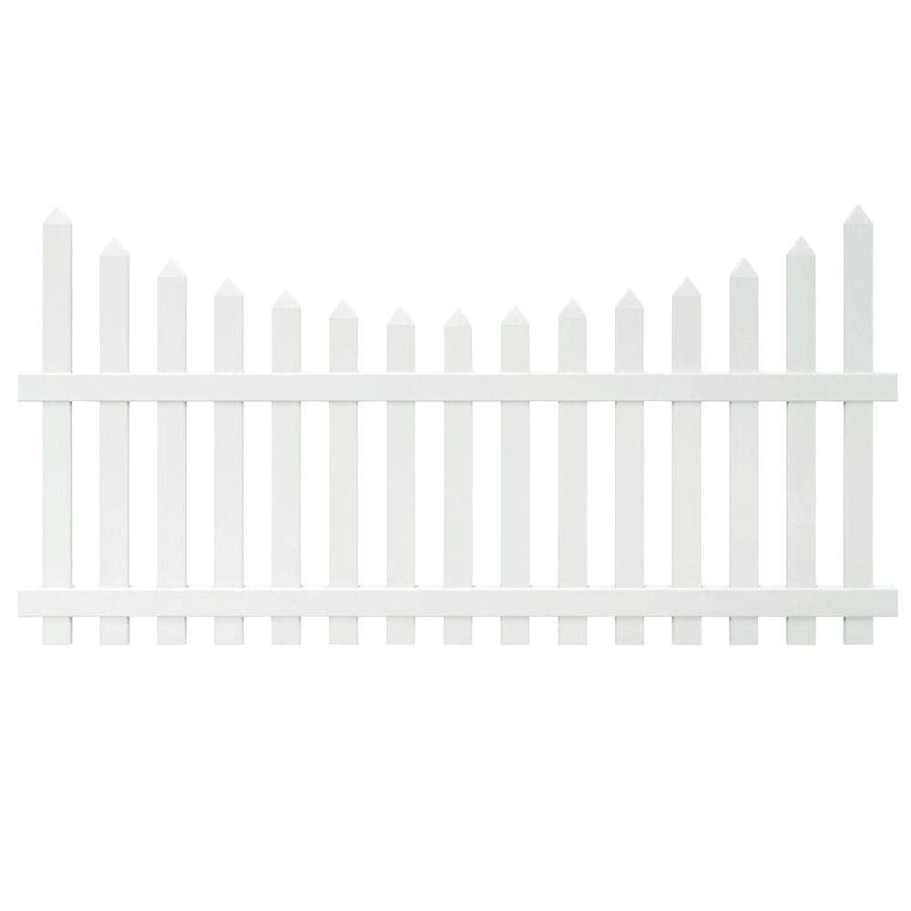 White Scalloped Spade Picket Fence Panel M4877