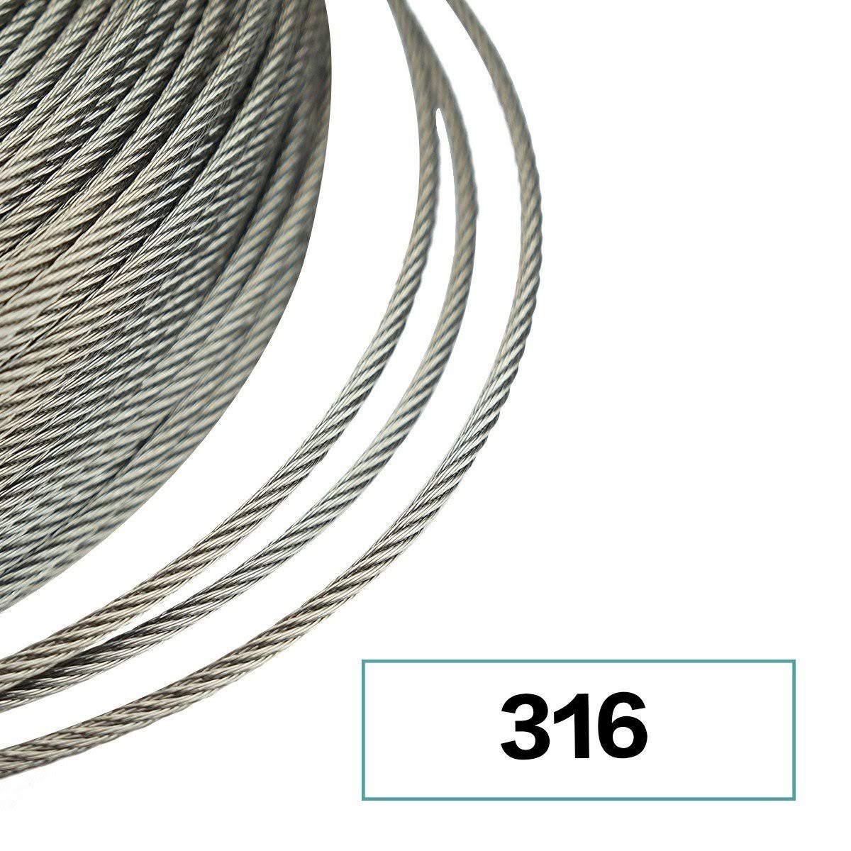 Stainless Steel Cable 1/8 inch T316 Marine Grade Wire Rope 7x7 Strands J54208