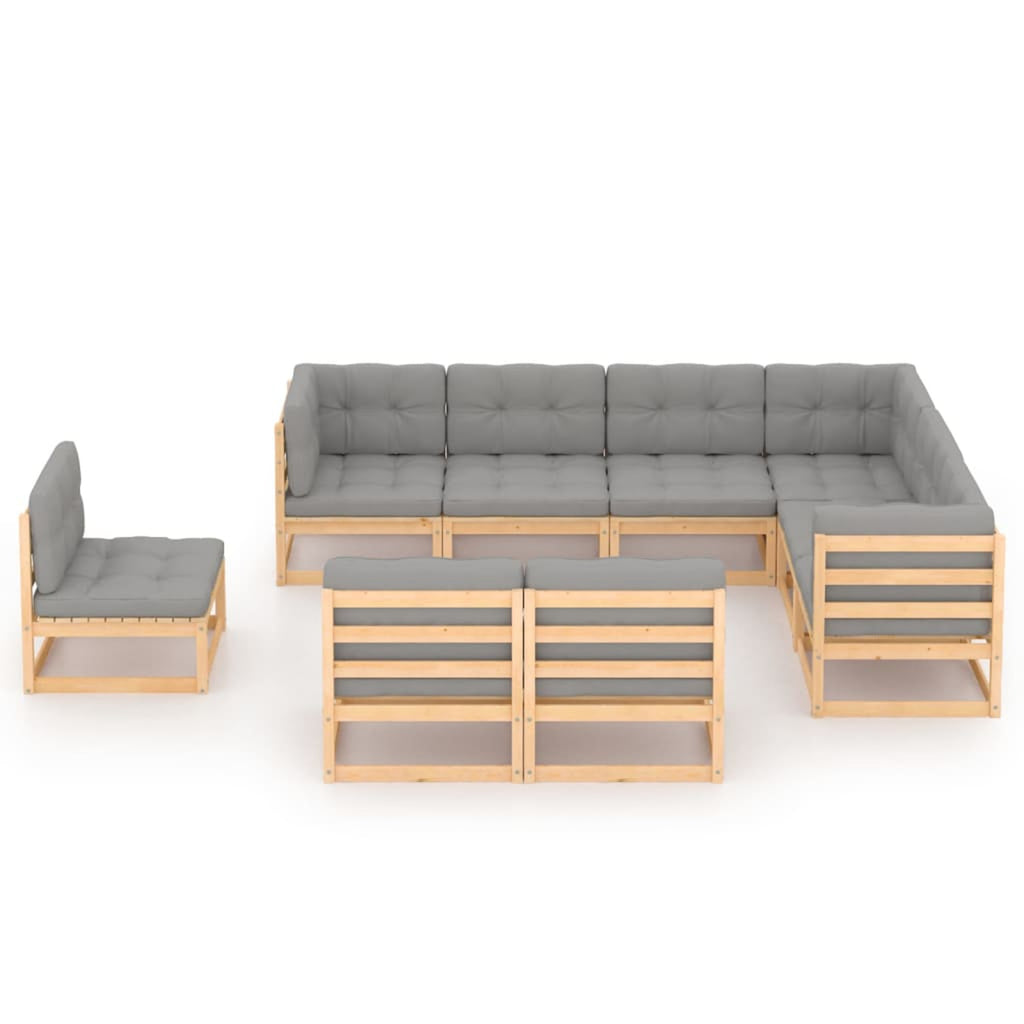 9 Piece Garden Set with Cushions Solid Pinewood Q77928