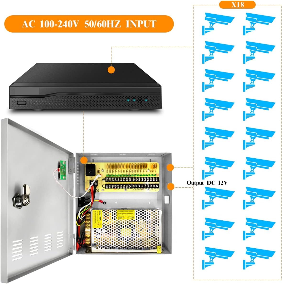 CCTV Power Supply 18 Channel 12V 20A L420
