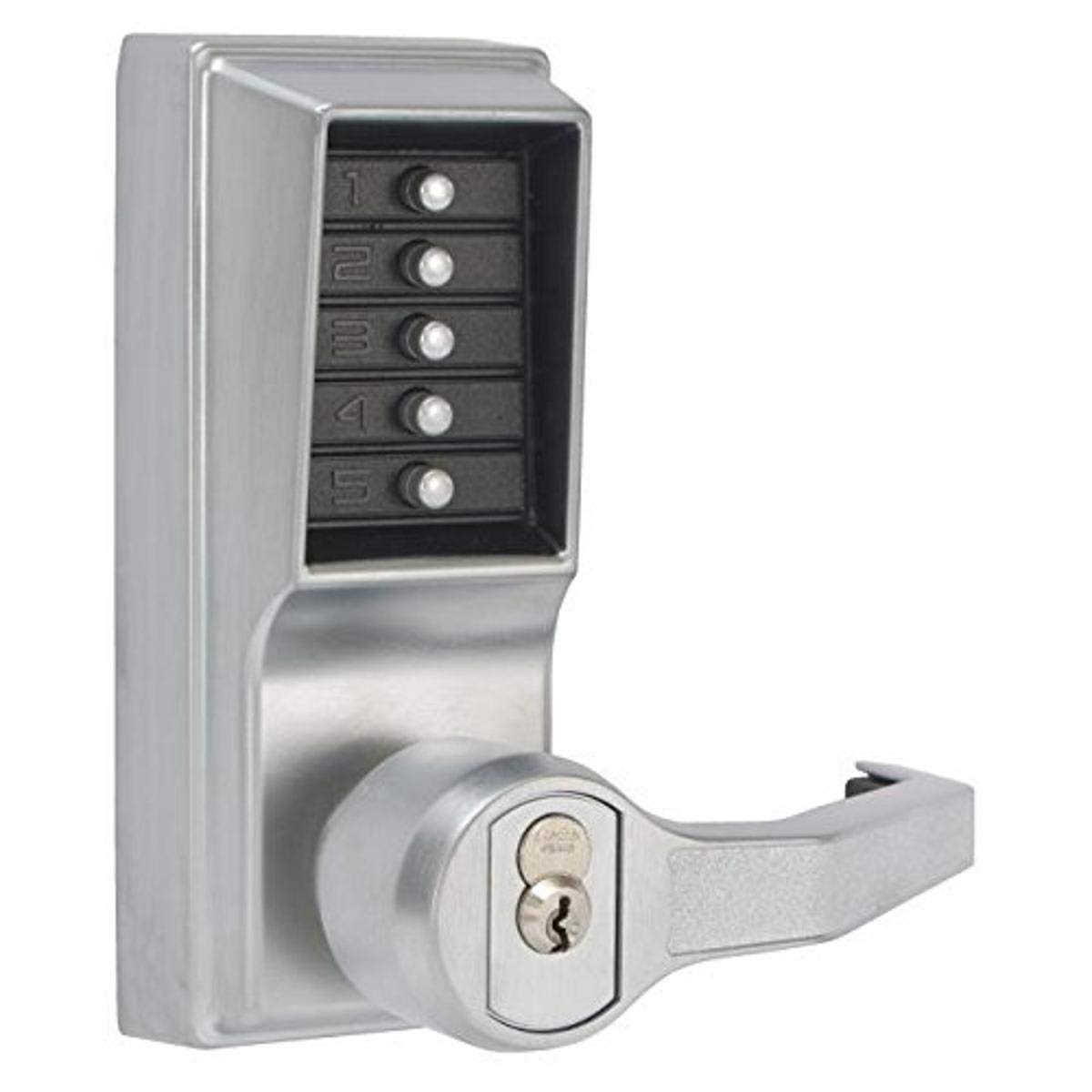 Pushbutton Lever Lock with Key Override in Satin Chrome R9440