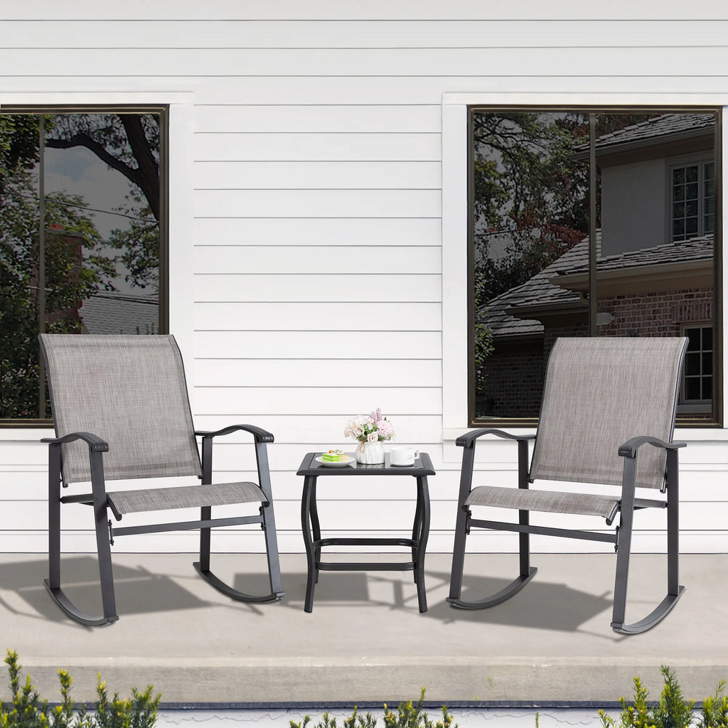 3 Piece Rocking Bistro Set with Glass Coffee Table Light Gray D78004