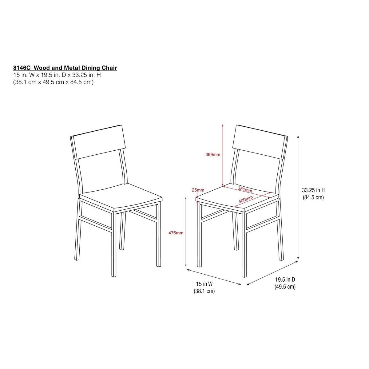 Natural Gray Wood and Metal Dining Chair (2-Pack) C148