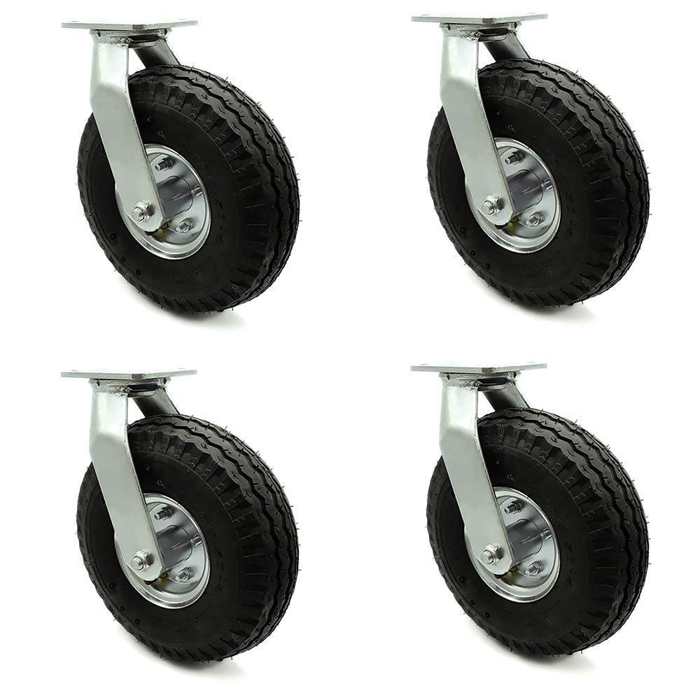 10" Pneumatic Rigid Caster, Black Rubber Wheel, 350 lbs. Capacity, Pack of 2 Q830