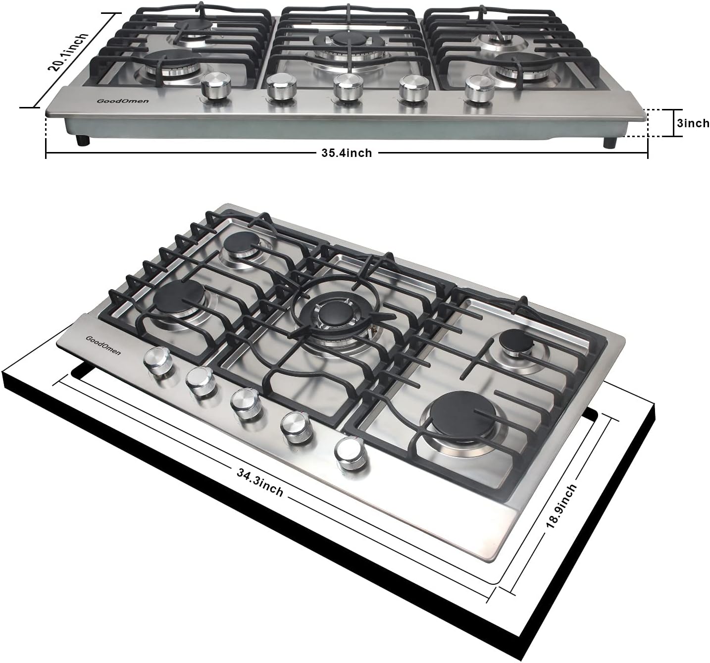 30 Inch 5 Burner Gas Cooktop with Cast Iron Grates M98876
