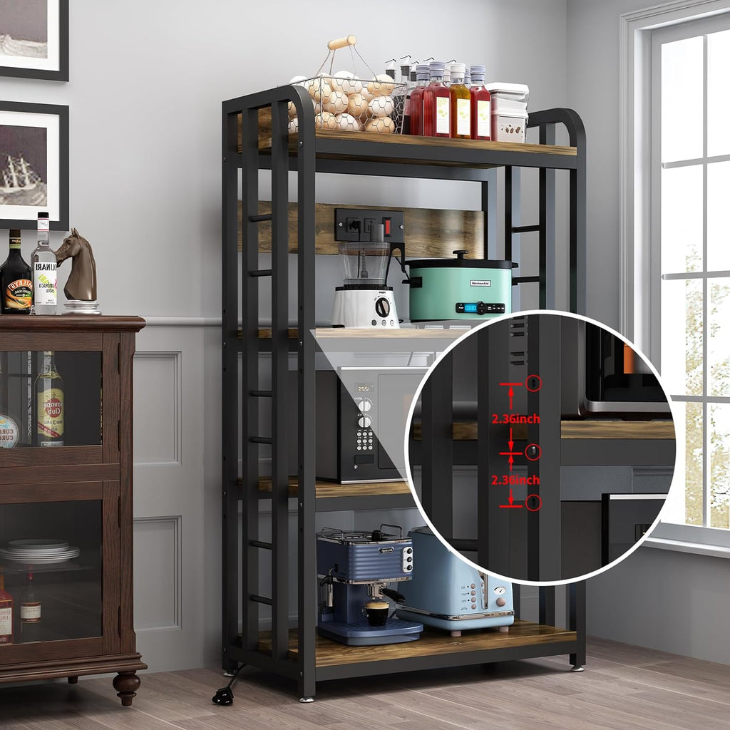 Rustic Brown 4-Tier Kitchen Baker's Rack with Power Outlet Z1808