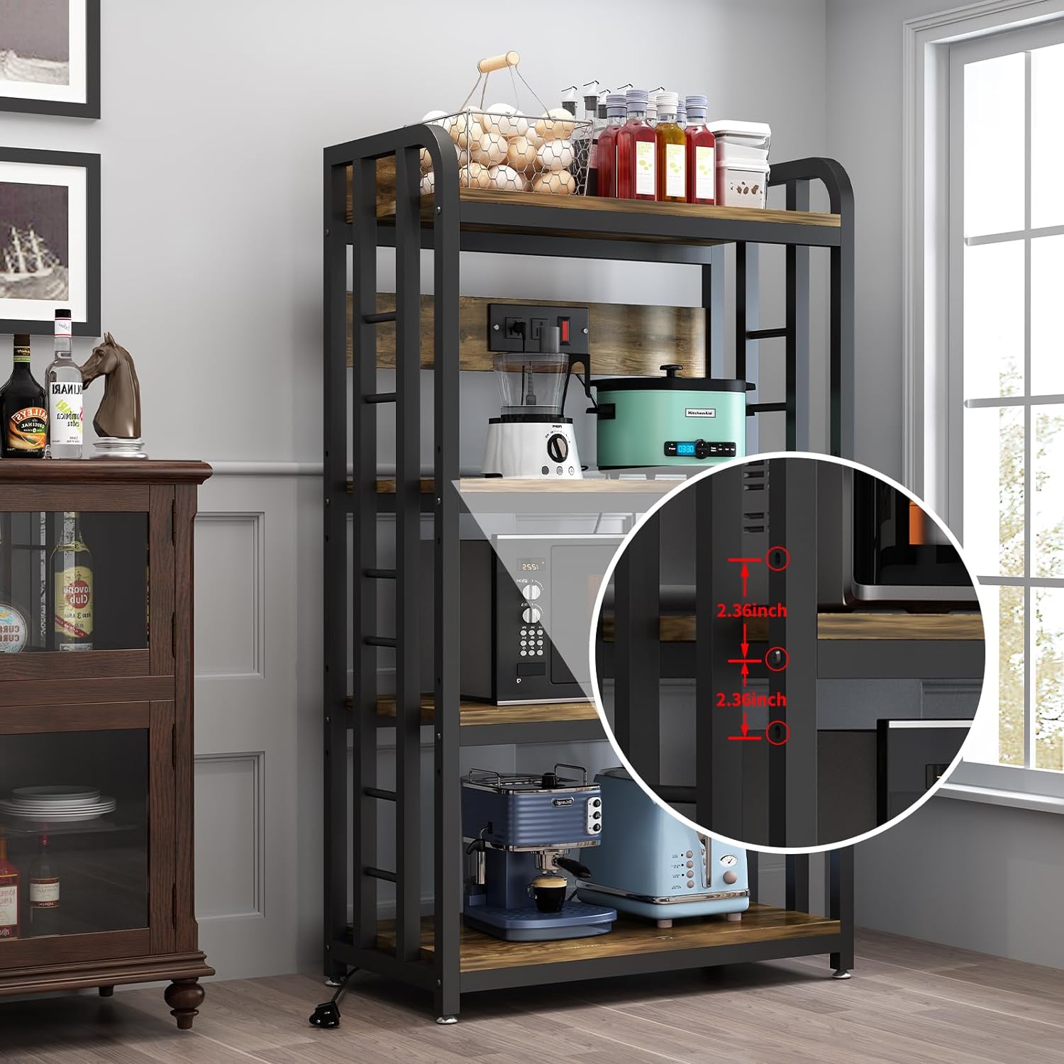 Rustic Brown 4-Tier Kitchen Baker's Rack with Power Outlet Z1808