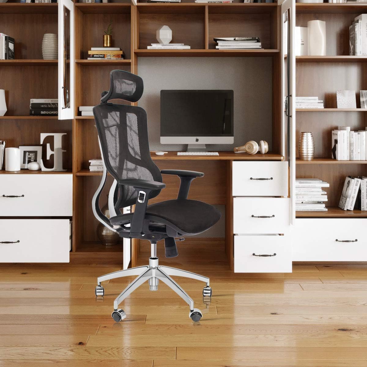 Black Ergonomic Mesh High Back Office Chair with Adjustable Headrest and Armrest D9381
