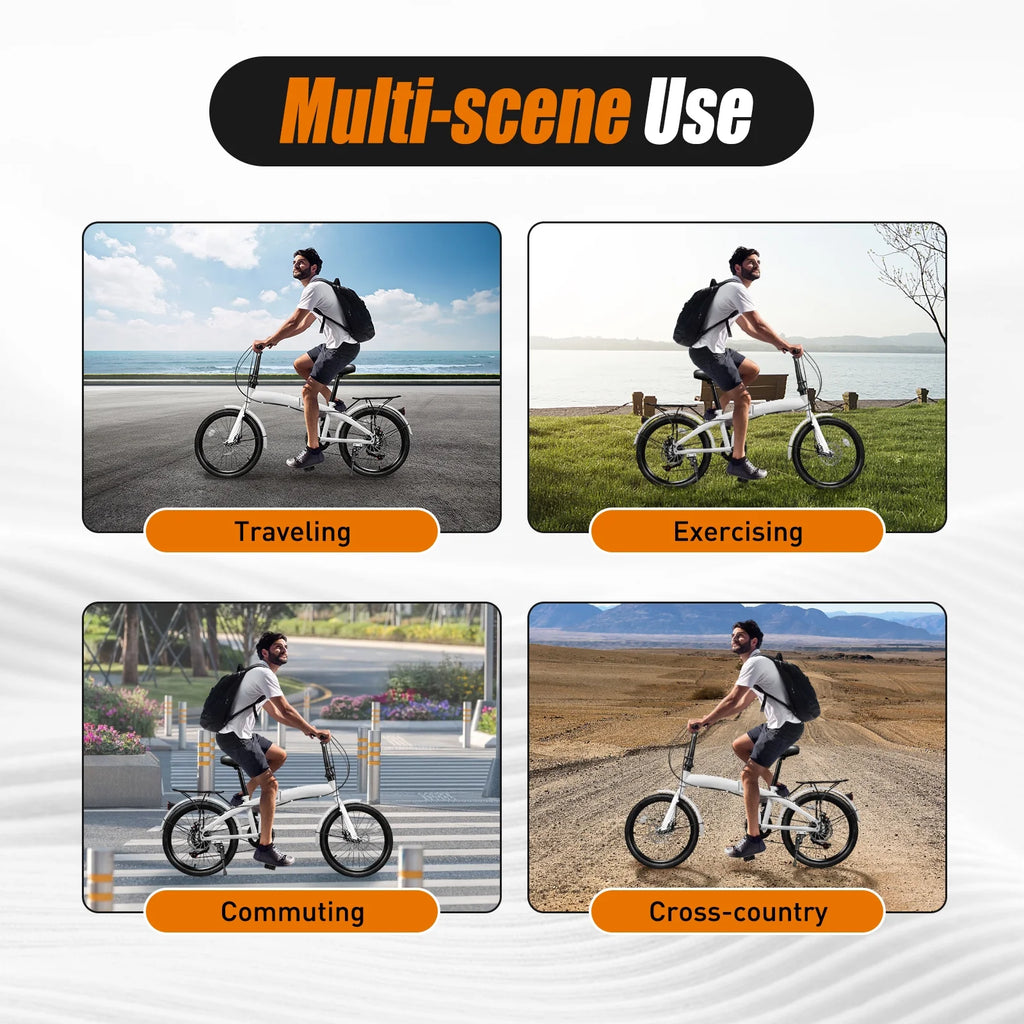 20 inch White Folding Bike with 7-Gear Disc Brakes Aluminum Alloy L131074