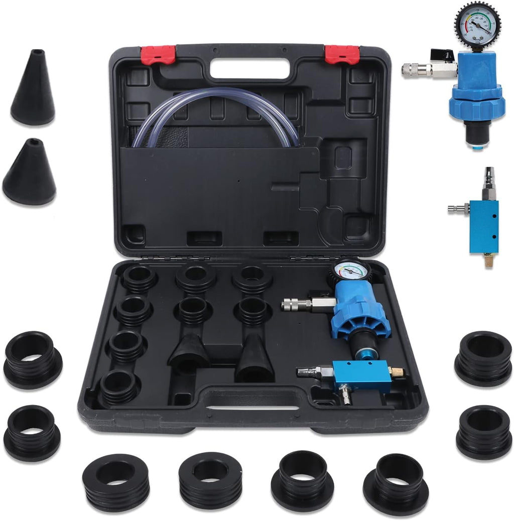 Universal Coolant Vacuum Refill Kit with Dual Scale Pressure Gauge, 2PCS Rubber Plug and 8PCS Rubber Adapters, 35mm 40mm 45mm 55mm, Pack of 2 P239072