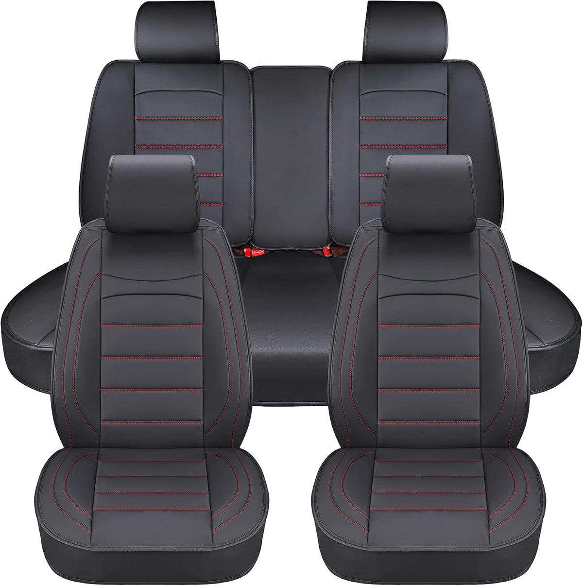 Black & Blue Leather Car Seat Covers 2Pcs Waterproof K641252