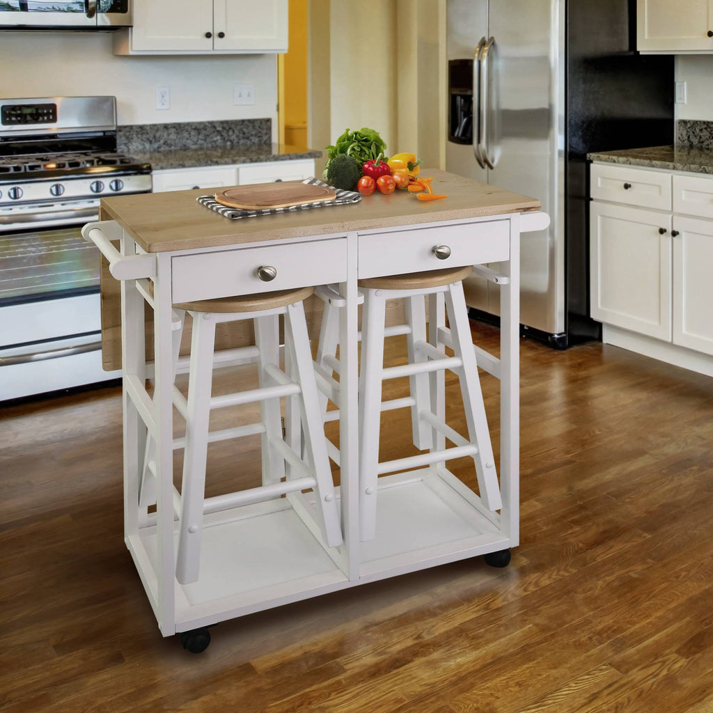 American Maple Drop Leaf Table Top Breakfast Cart Natural White T4856