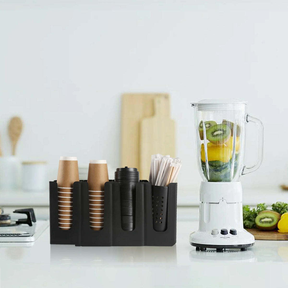 Paper Cup and Lid Holder with Straw Organizer J840