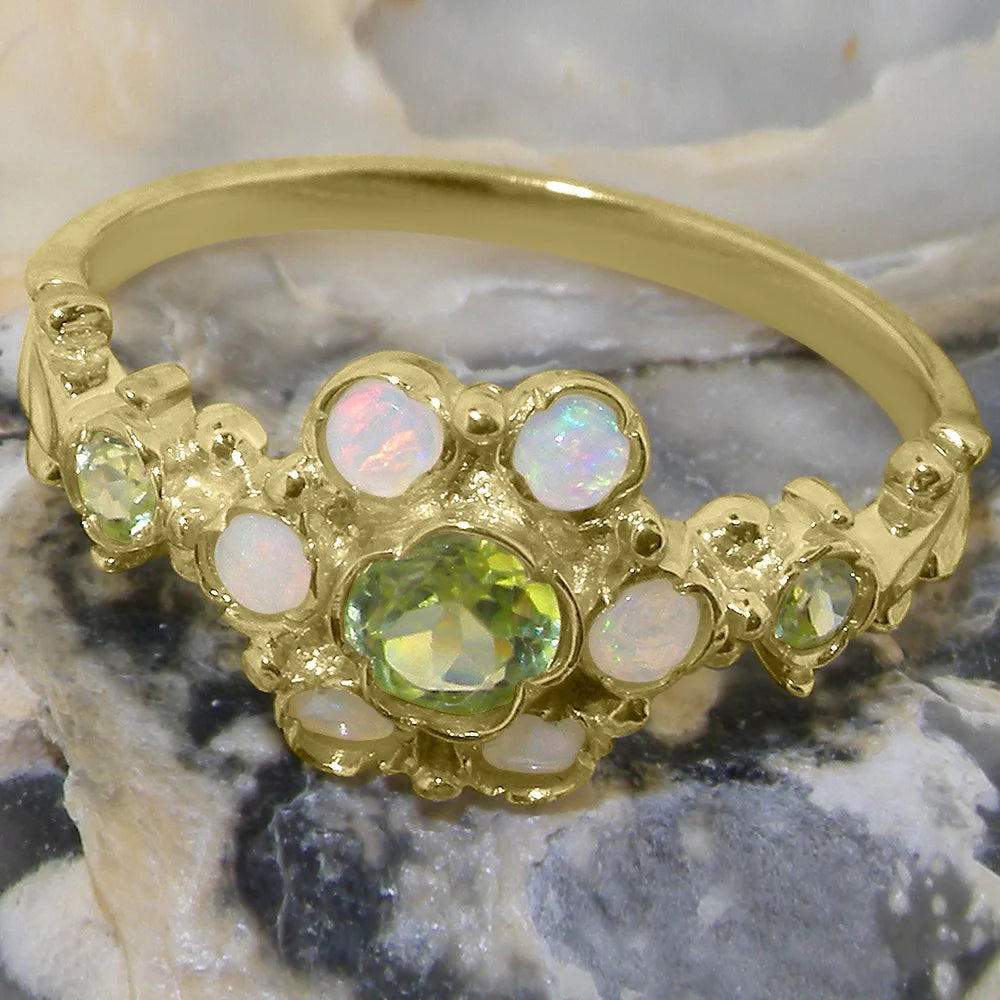 18k Yellow Gold Ring with Natural Peridot & Opal Engagement Ring S502879