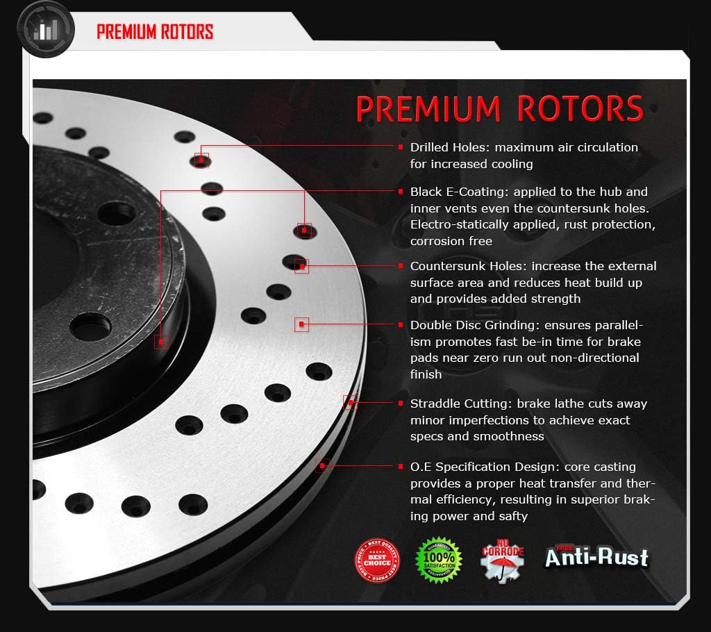 Front Coated Drill Brake Rotors Pads O597656