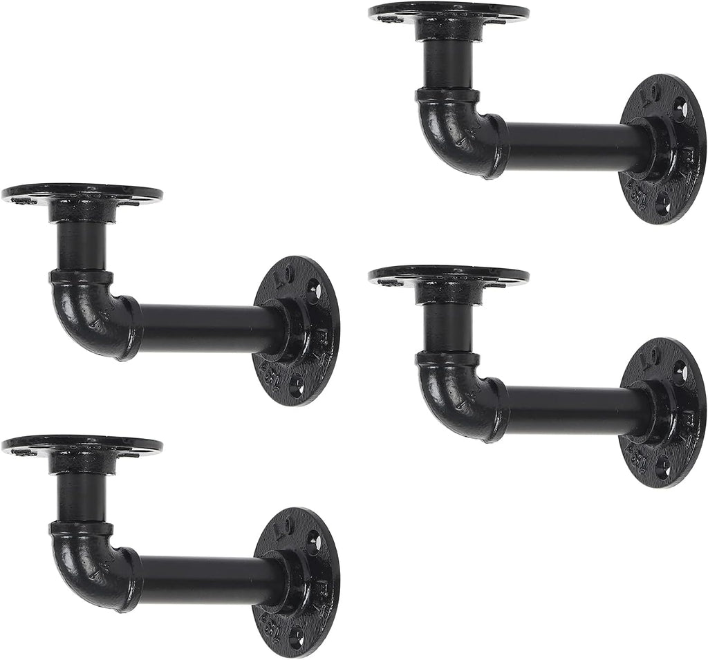 Industrial Pipe Shelving Brackets, Cast Iron, Black, 6 Pack of 2 C853