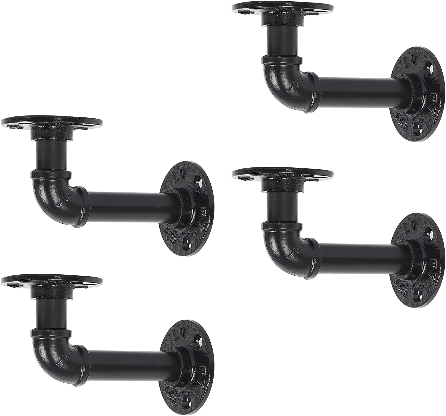 Industrial Pipe Shelving Brackets, Cast Iron, Black, 6 Pack of 2 C853