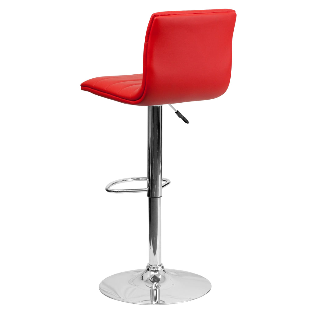 Red Vinyl Upholstered Mid-Back Stool with Chrome Pedestal Base W50539