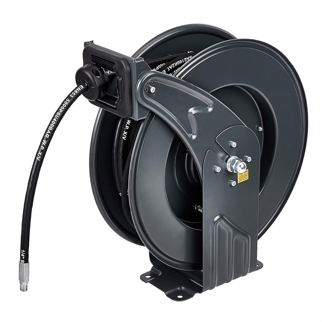 Retractable Heavy Duty Grease Hose Reel 1/4" x 50' High Pressure Hose 5800 PSI R802153