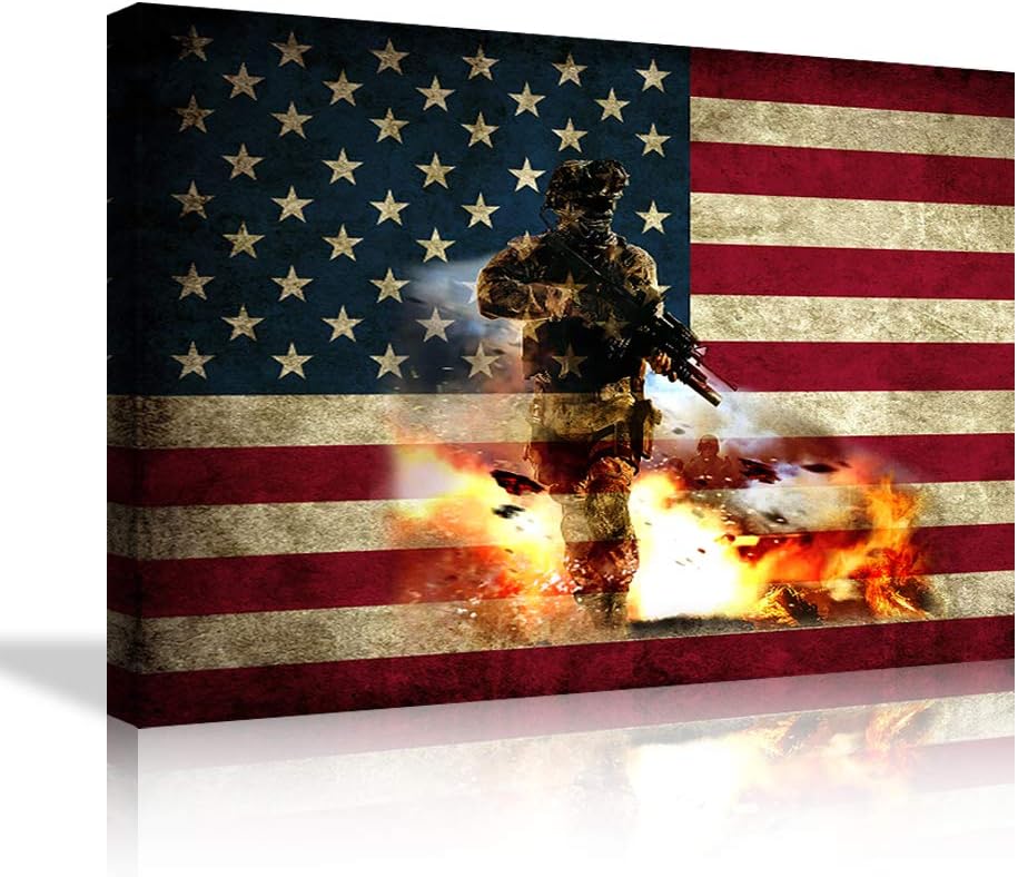Large American Flag Framed Canvas Wall Art M8604