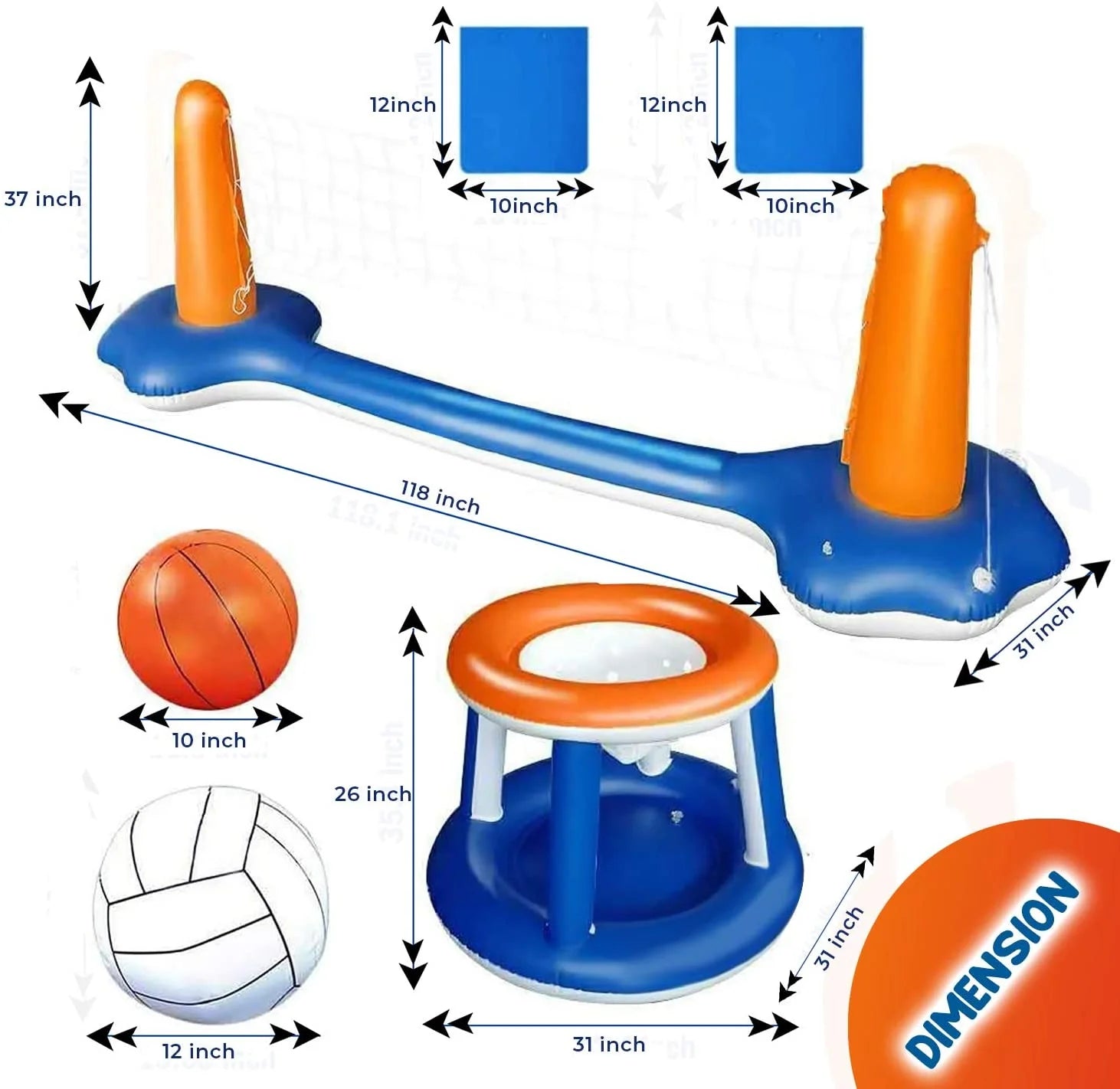 2-in-1 Inflatable Pool Basketball Hoop and Volleyball Set with Pool Net, Weight Bags I552