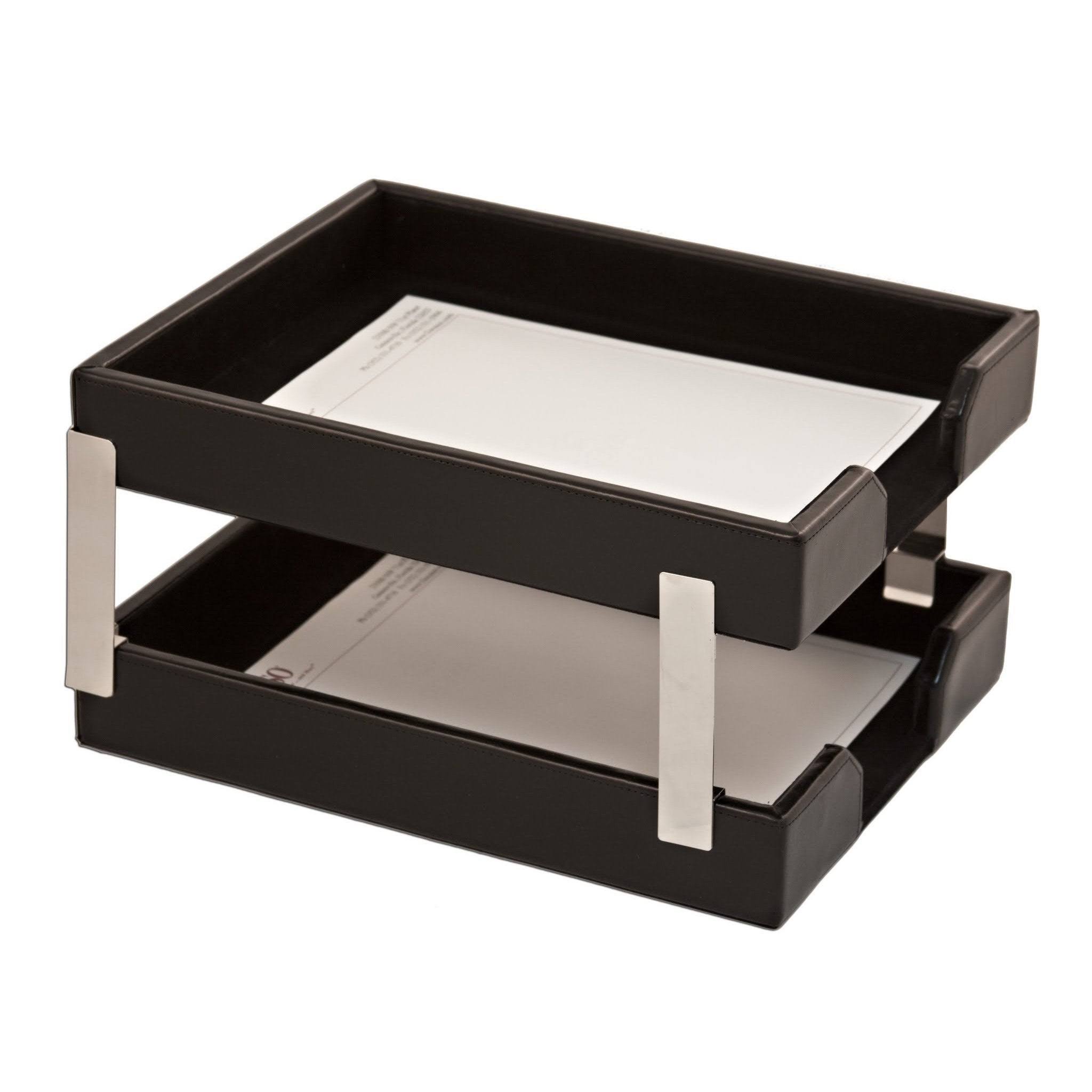 Black Leather Letter Trays F3009