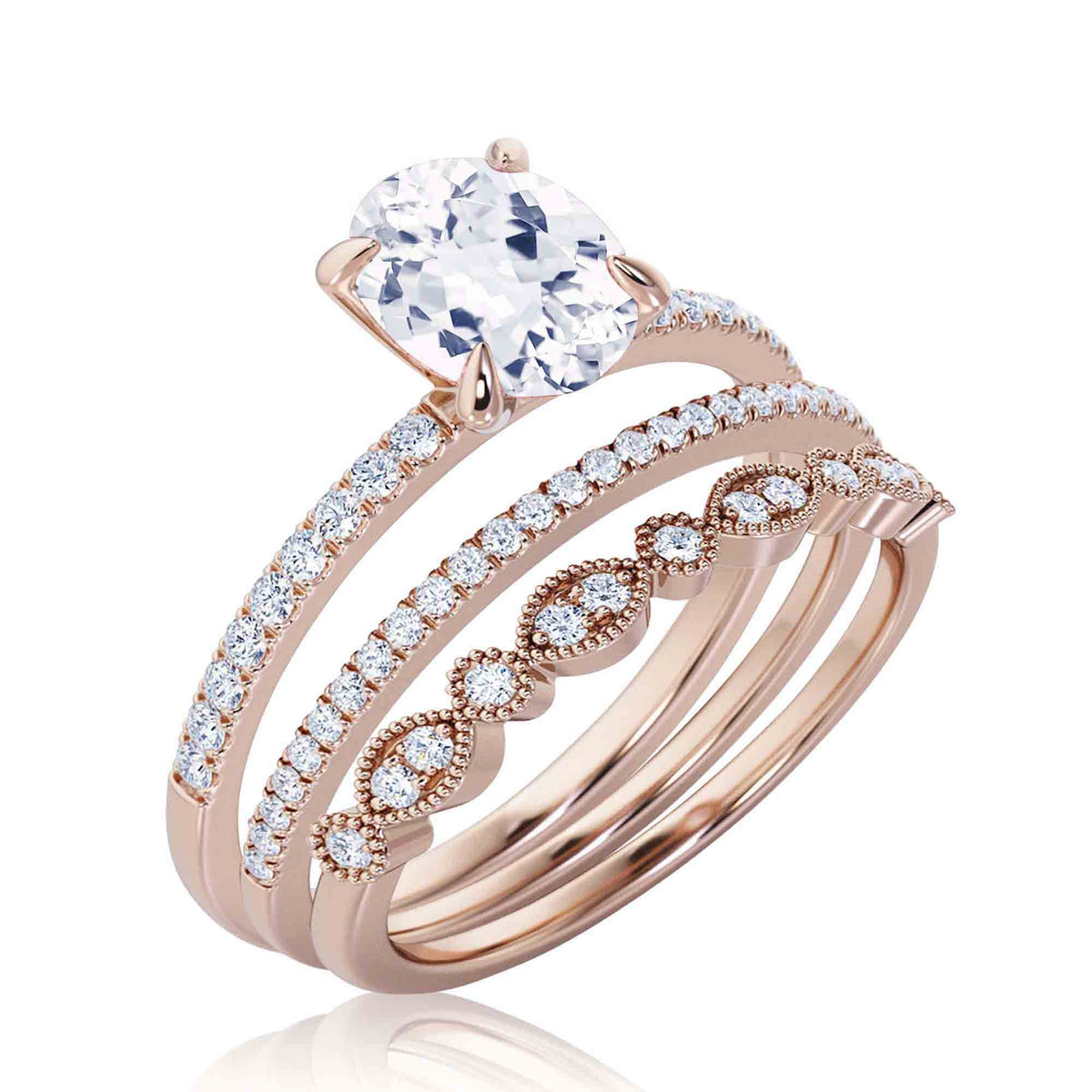 2.50 Carat Oval Diamond Moissanite Engagement Ring in 925 Sterling Silver With 18k Rose Gold Plating O535