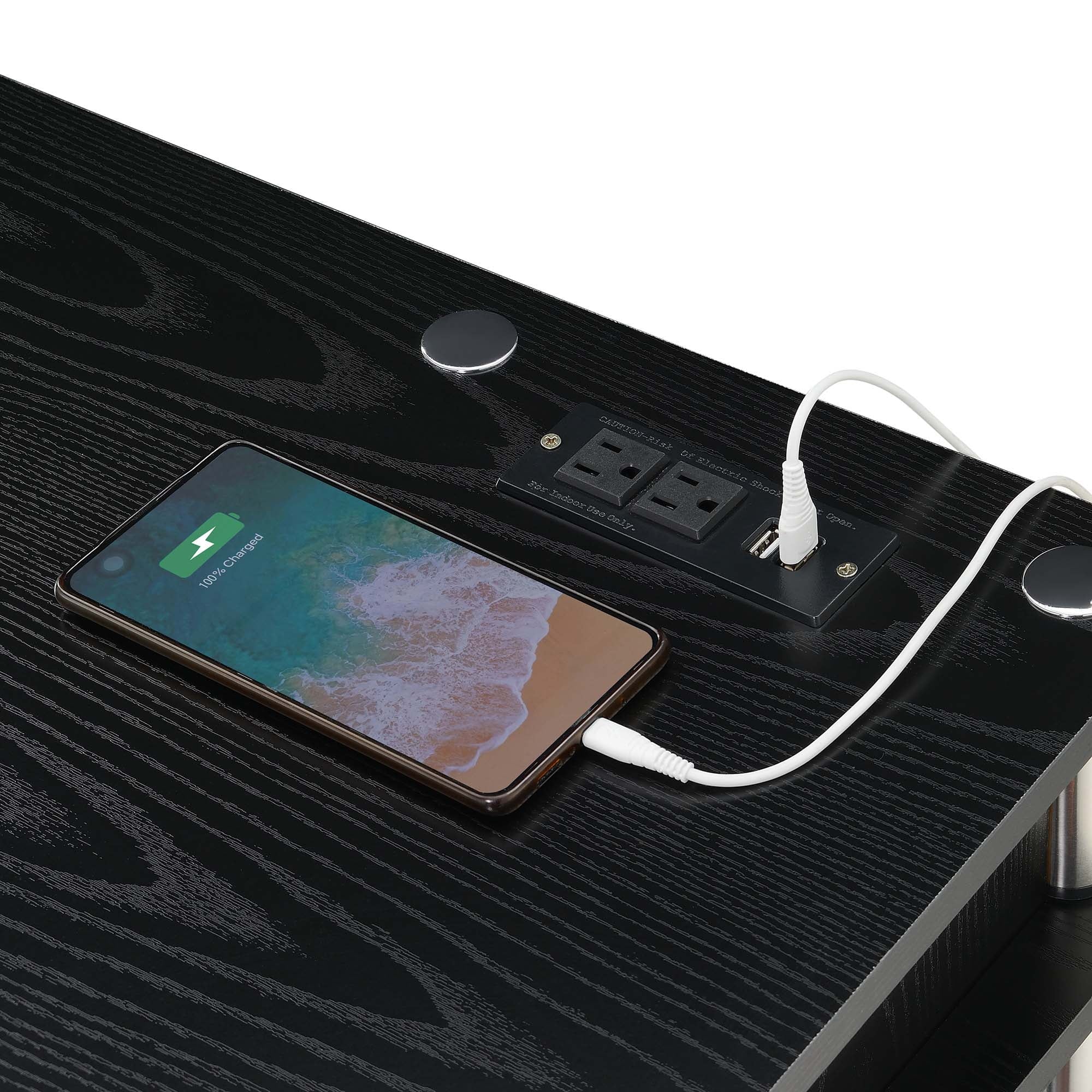 Black Student Desk with Charging Station and Shelves Y762
