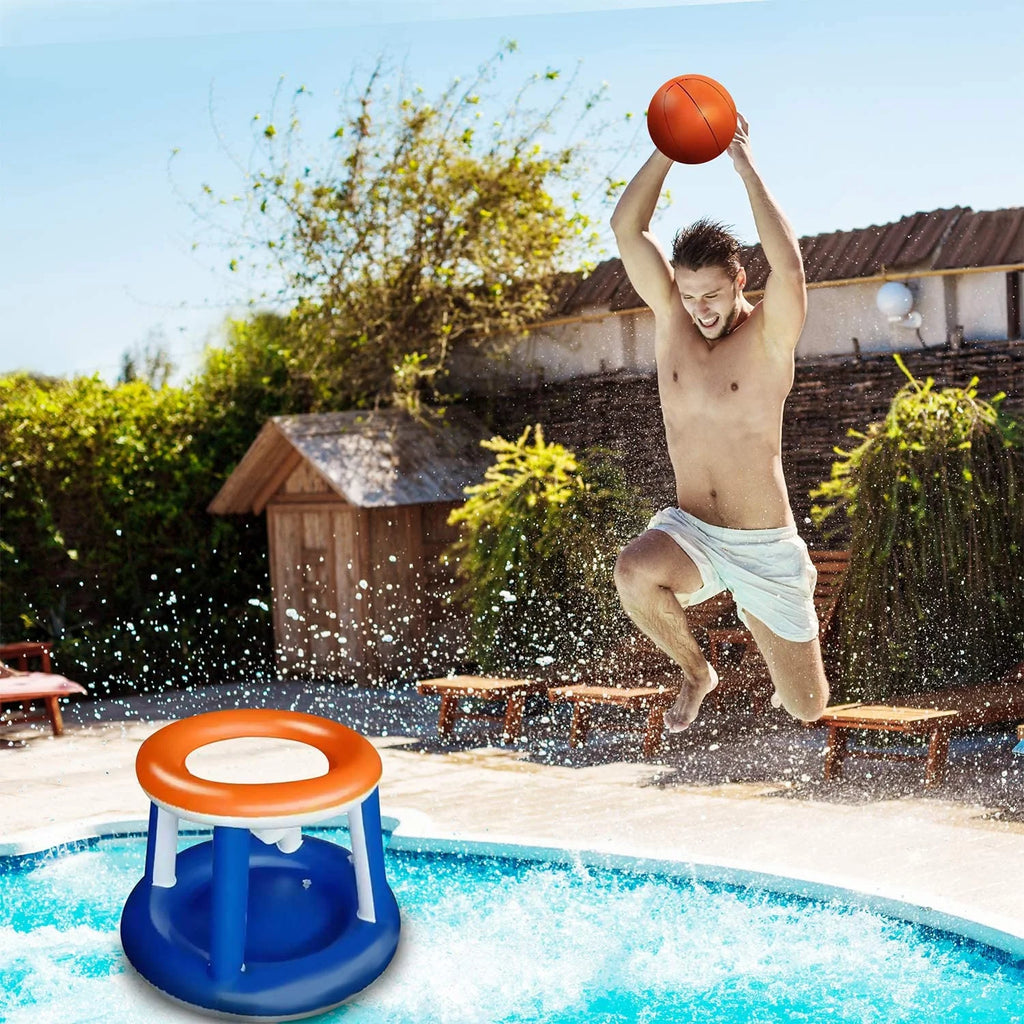 2-in-1 Inflatable Pool Basketball Hoop and Volleyball Set with Pool Net, Weight Bags I552