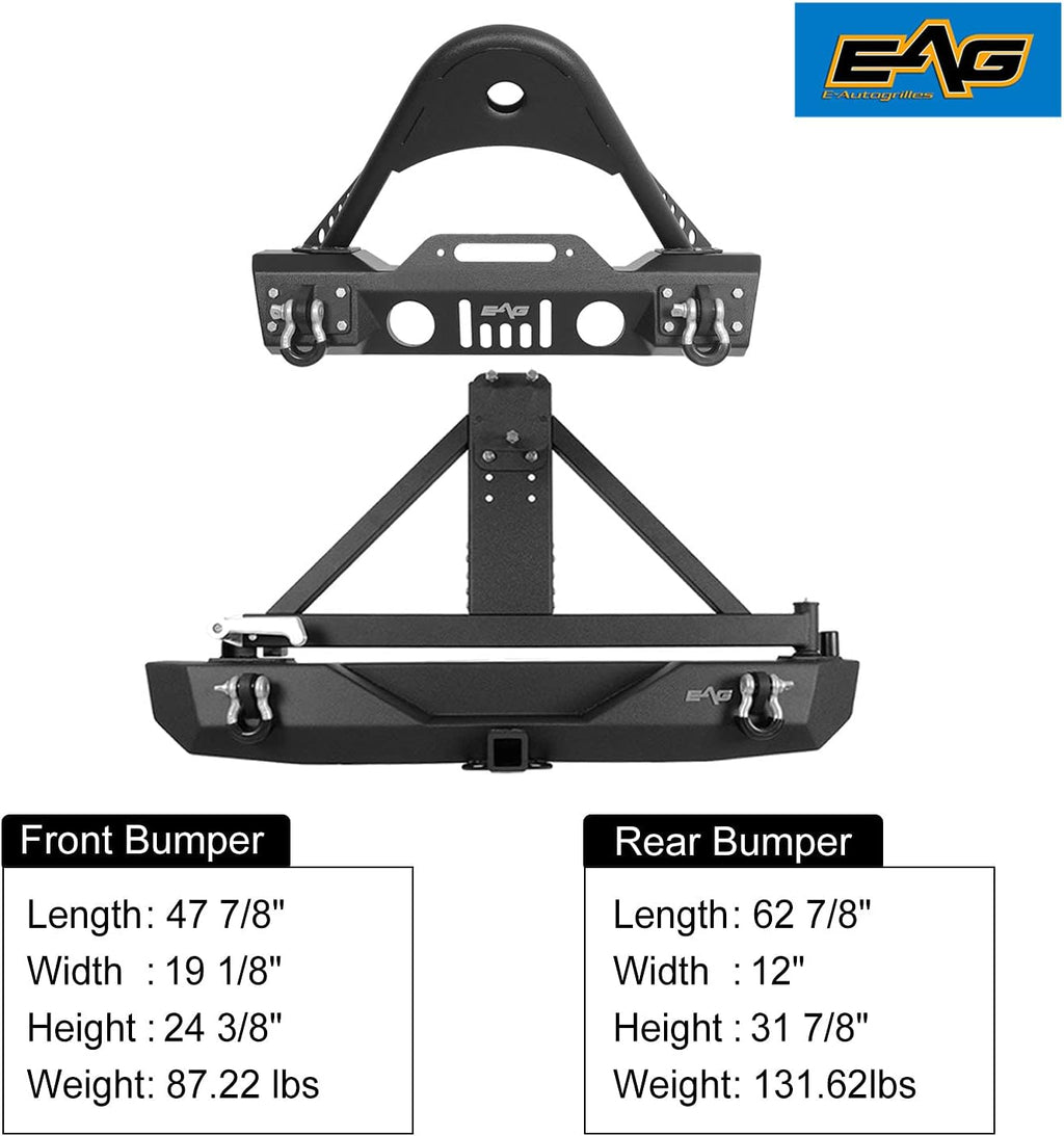 Front Bumper Stinger and Rear Bumper with Tire Carrier Bumper Combo T55052