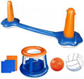 2-in-1 Inflatable Pool Basketball Hoop and Volleyball Set with Pool Net, Weight Bags I552