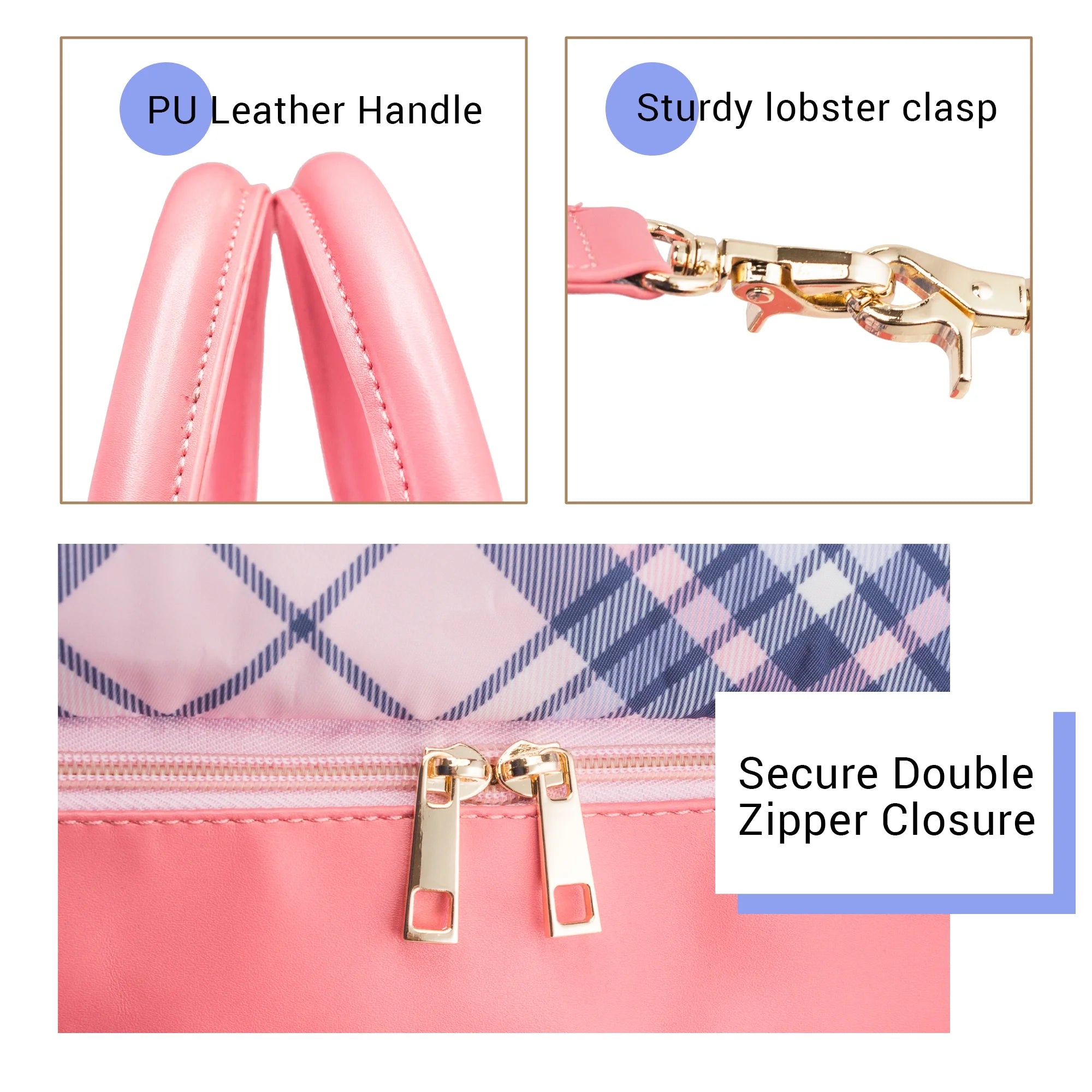 Pink Plaid Weekender Travel Duffle Bag with Shoe Compartment G369170