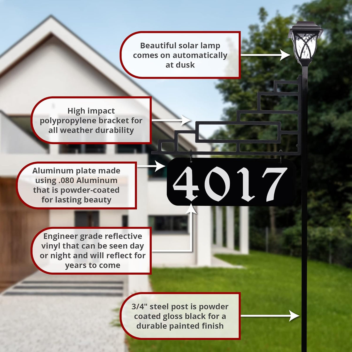 Reflective Address Sign with Solar Light (47 Pole) R383485