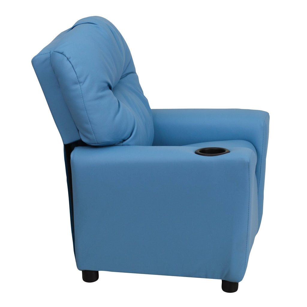 Light Blue Vinyl Kids Recliner with Cup Holder D18123