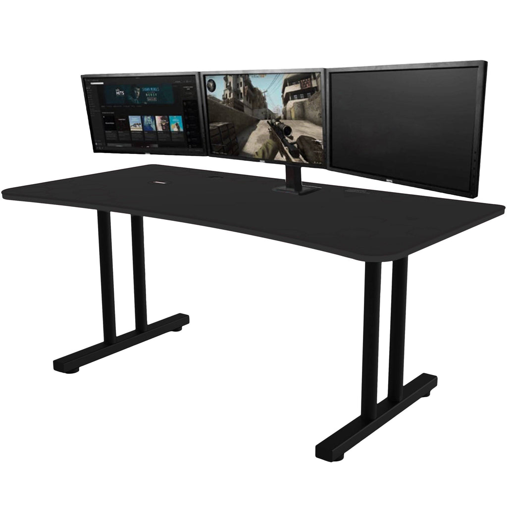 Black Gaming Desk with Infinity Mousepad and Built-in Cellphone Charger D4968
