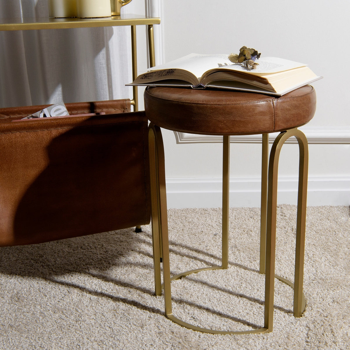 Genuine Leather Round Stool G5838