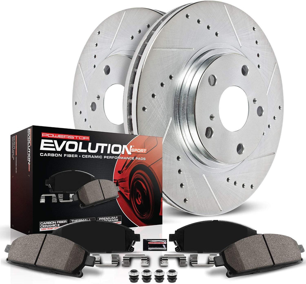 Front Z23 Carbon Fiber Brake Pads with Drilled & Slotted Brake Rotors Kit A788873