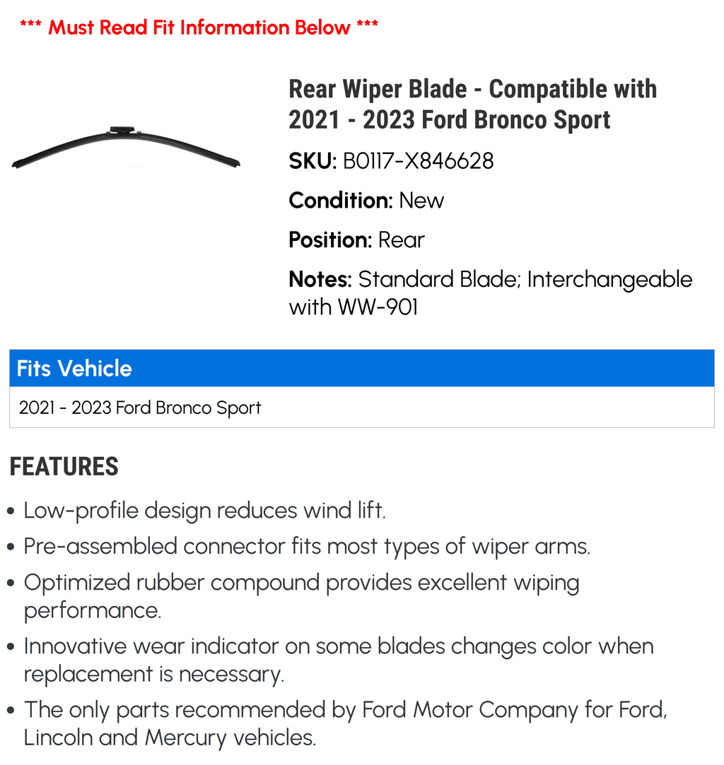 Rear Wiper Blade for Ford Bronco Sport D2784