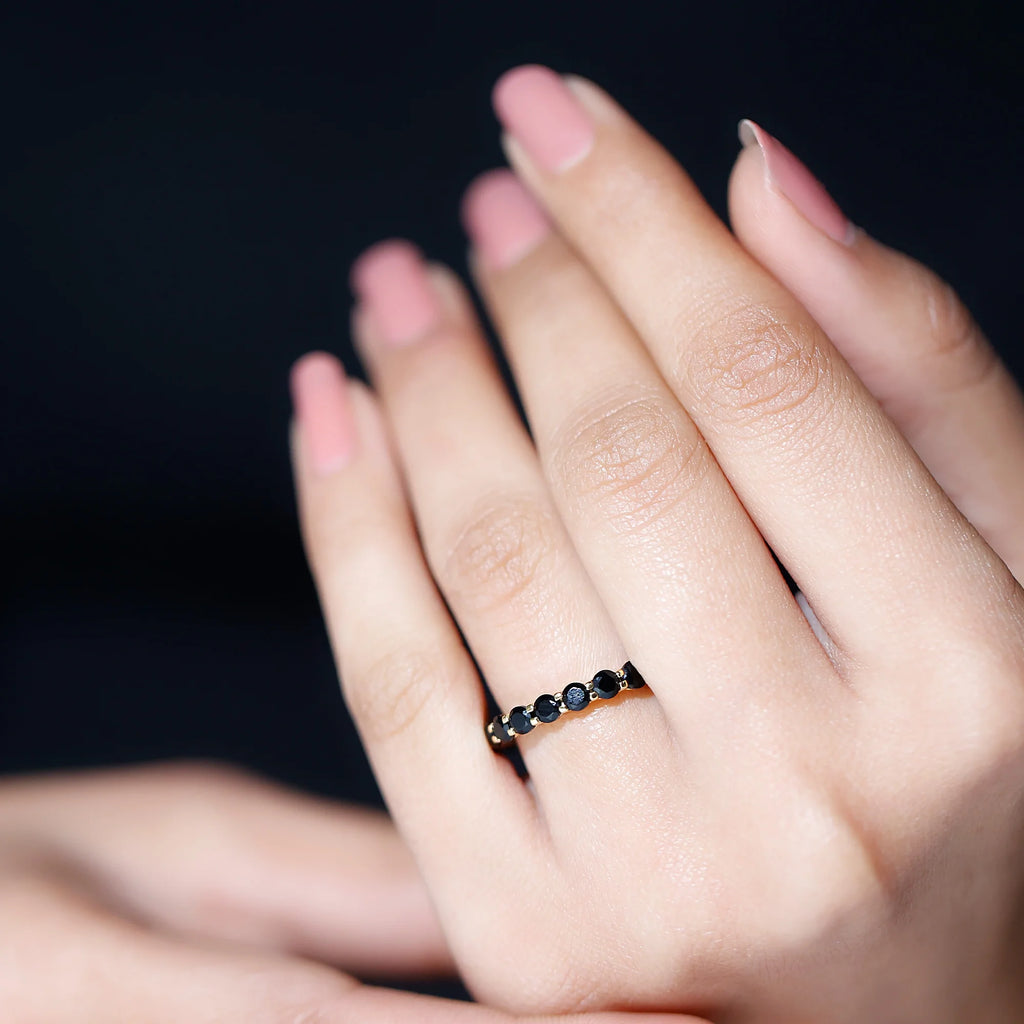 Black Onyx Eternity Ring 10K Yellow Gold X38583
