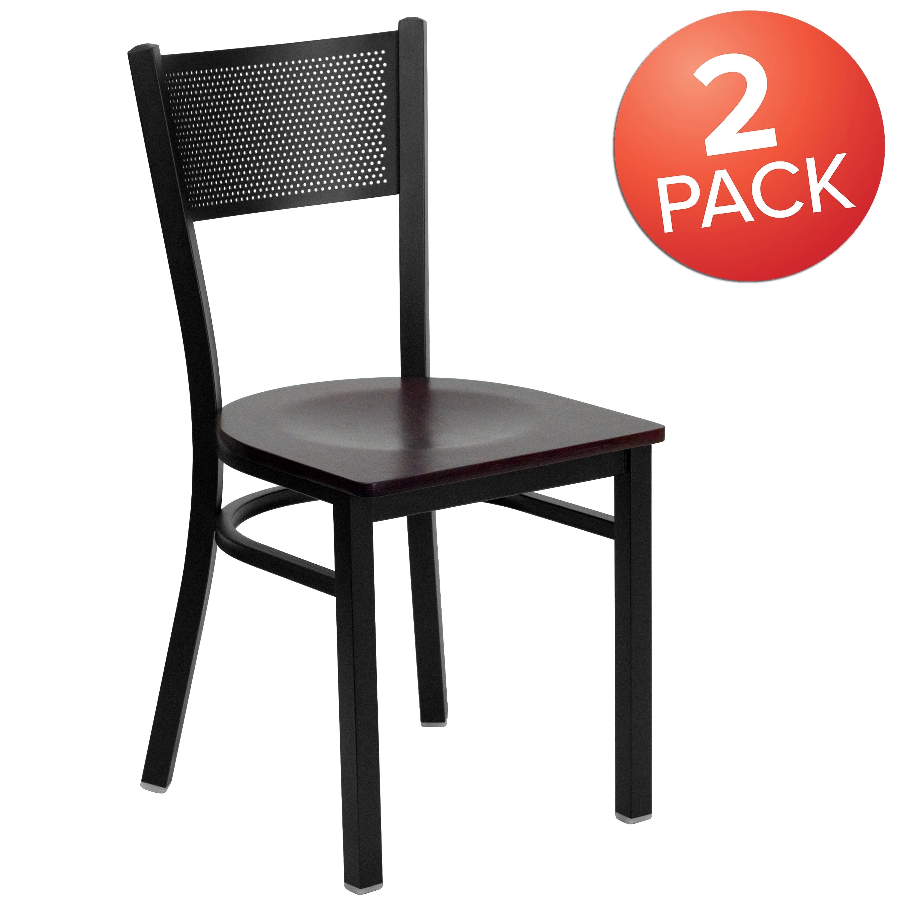 Black Grid Back Metal Restaurant Chair with Mahogany Wood Seat A8542