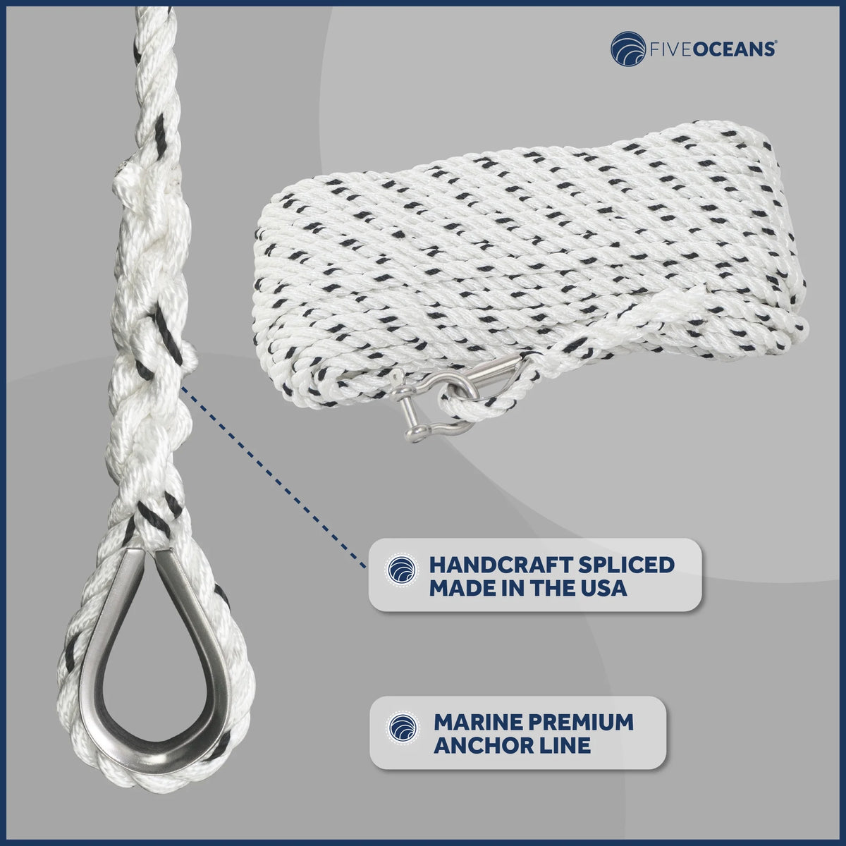 1/2 inch x 100 ft 3-Strand White Nylon Anchor Rope Line with Stainless Steel Thimble and Schakle Y3799