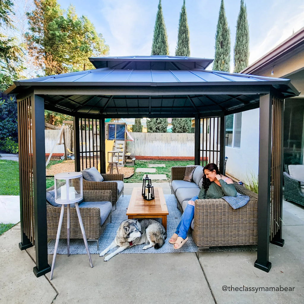 11 x 13 ft. 2-Tier Steel Hardtop Gazebo with Ceiling Hook T202