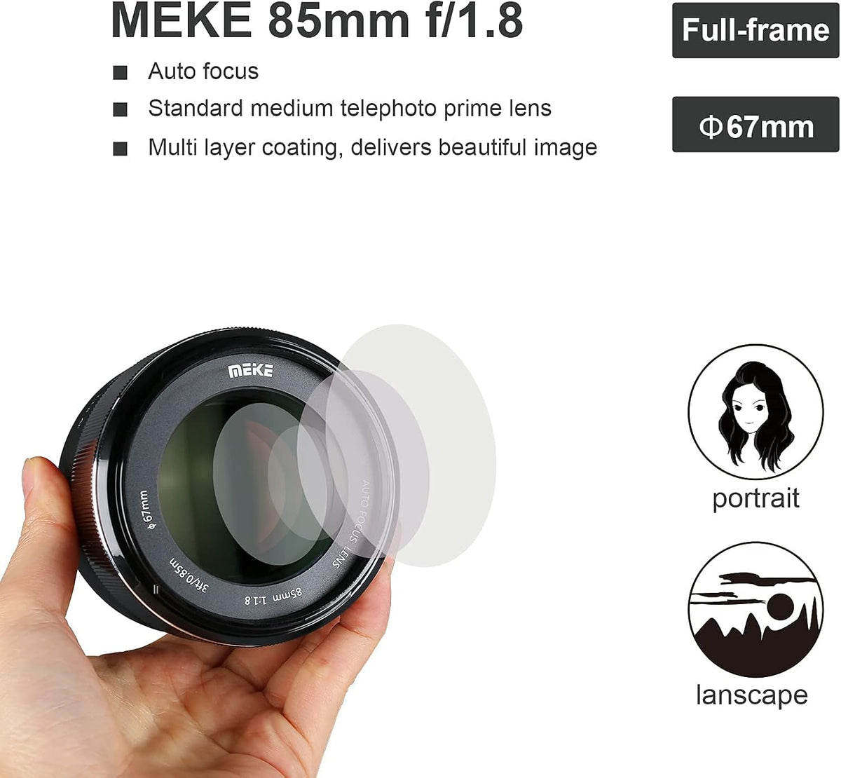85mm F1.8 Full Frame Auto Focus Lens for EF Mount Digital SLR Cameras A8168