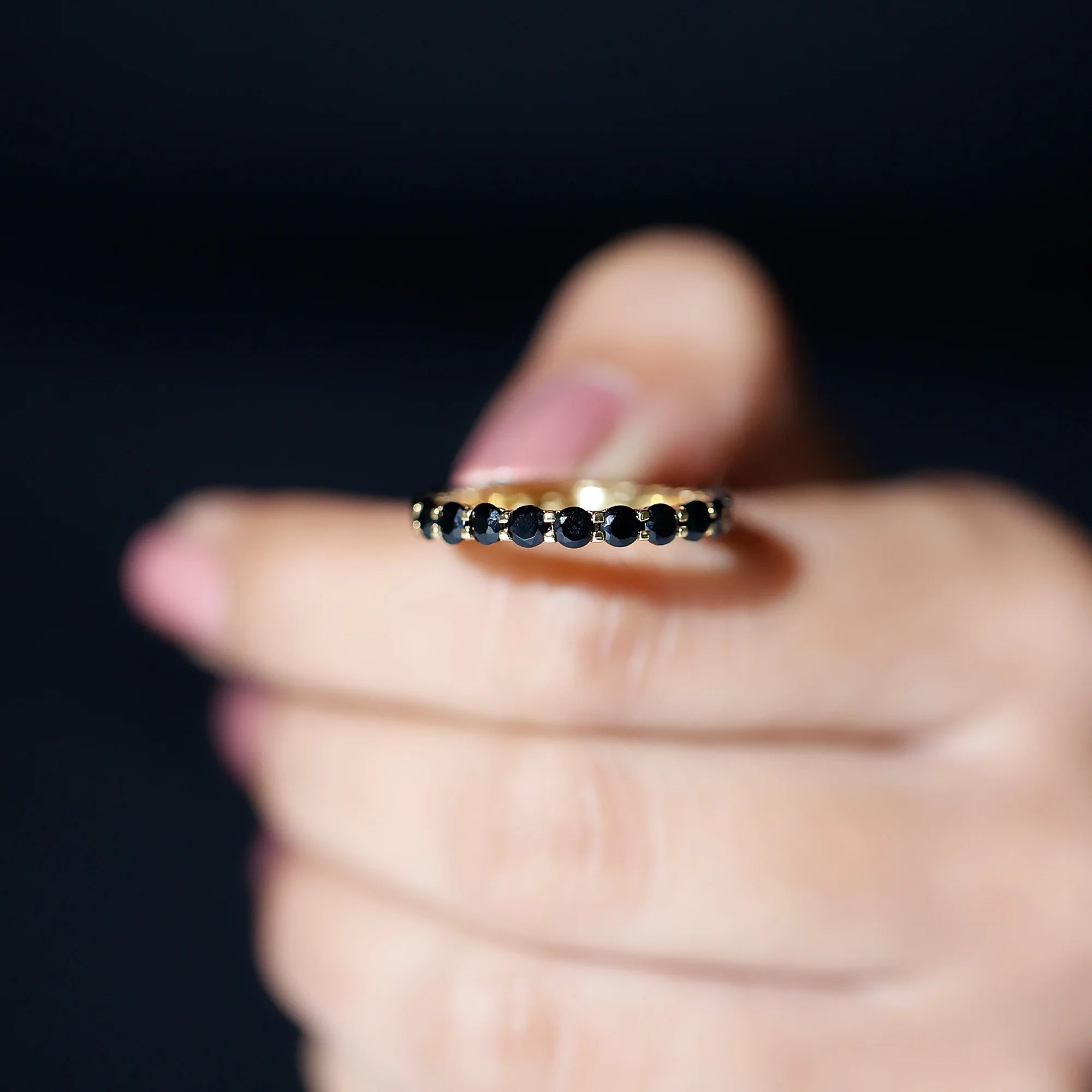 Black Onyx Eternity Ring 10K Yellow Gold X38583