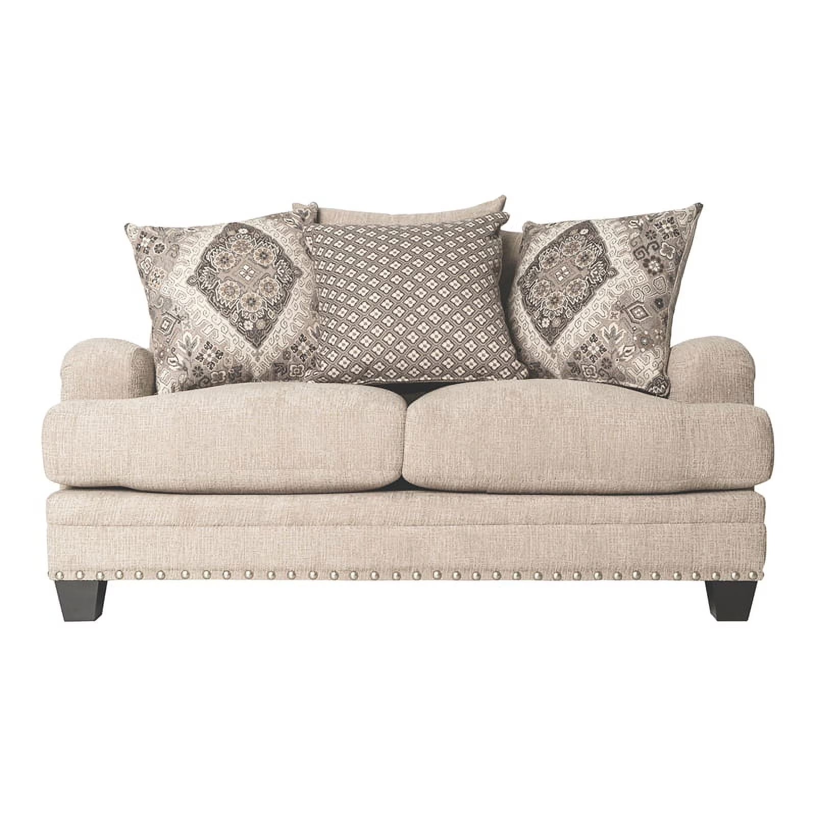 Brown Chenille Nail Head Loveseat N436
