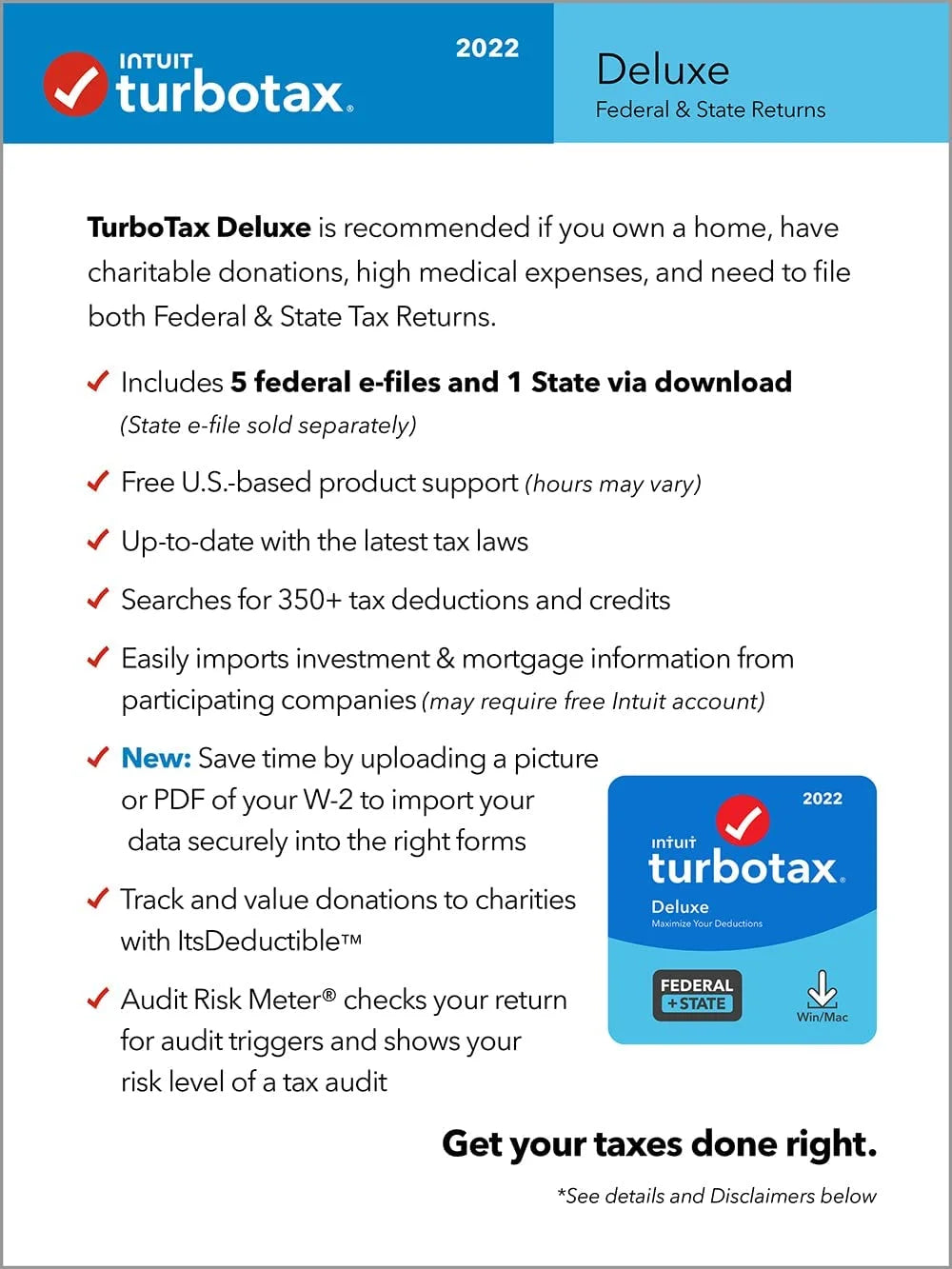 TurboTax Deluxe + State 2022 PC/Mac P4257