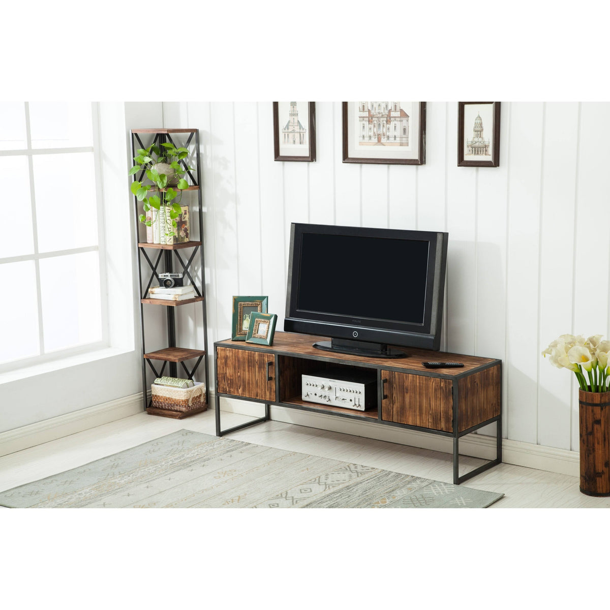 Natural Wood and Metal Media Console L604