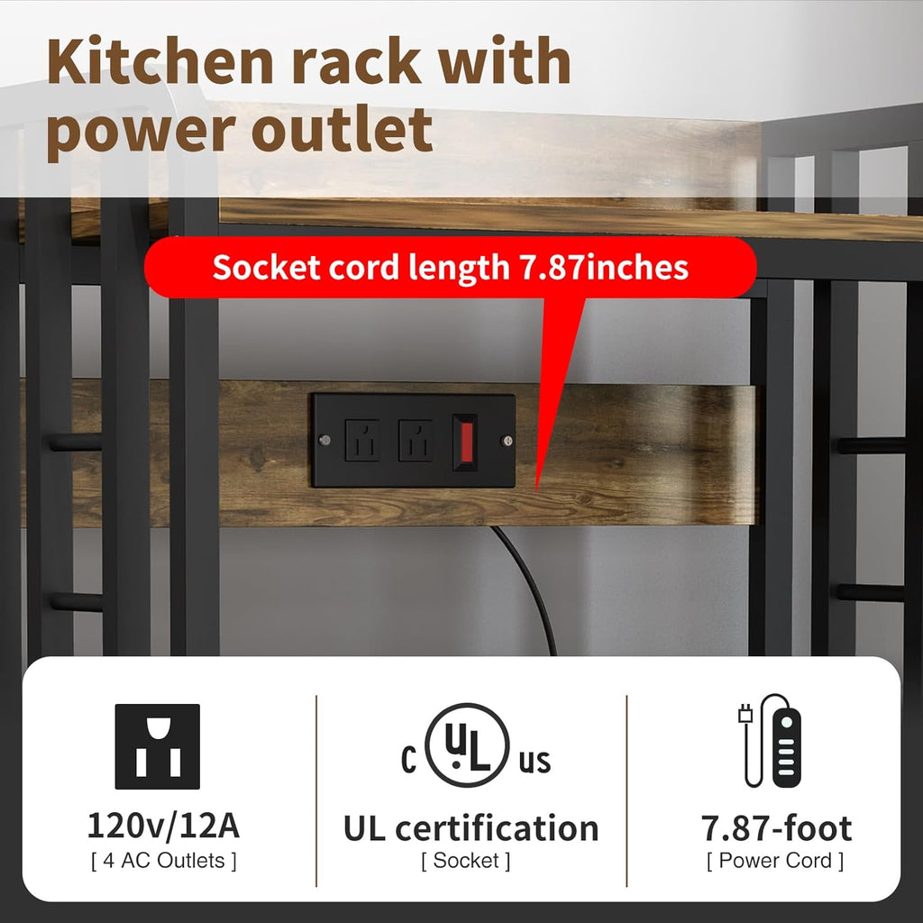 Rustic Brown 4-Tier Kitchen Baker's Rack with Power Outlet Z1808