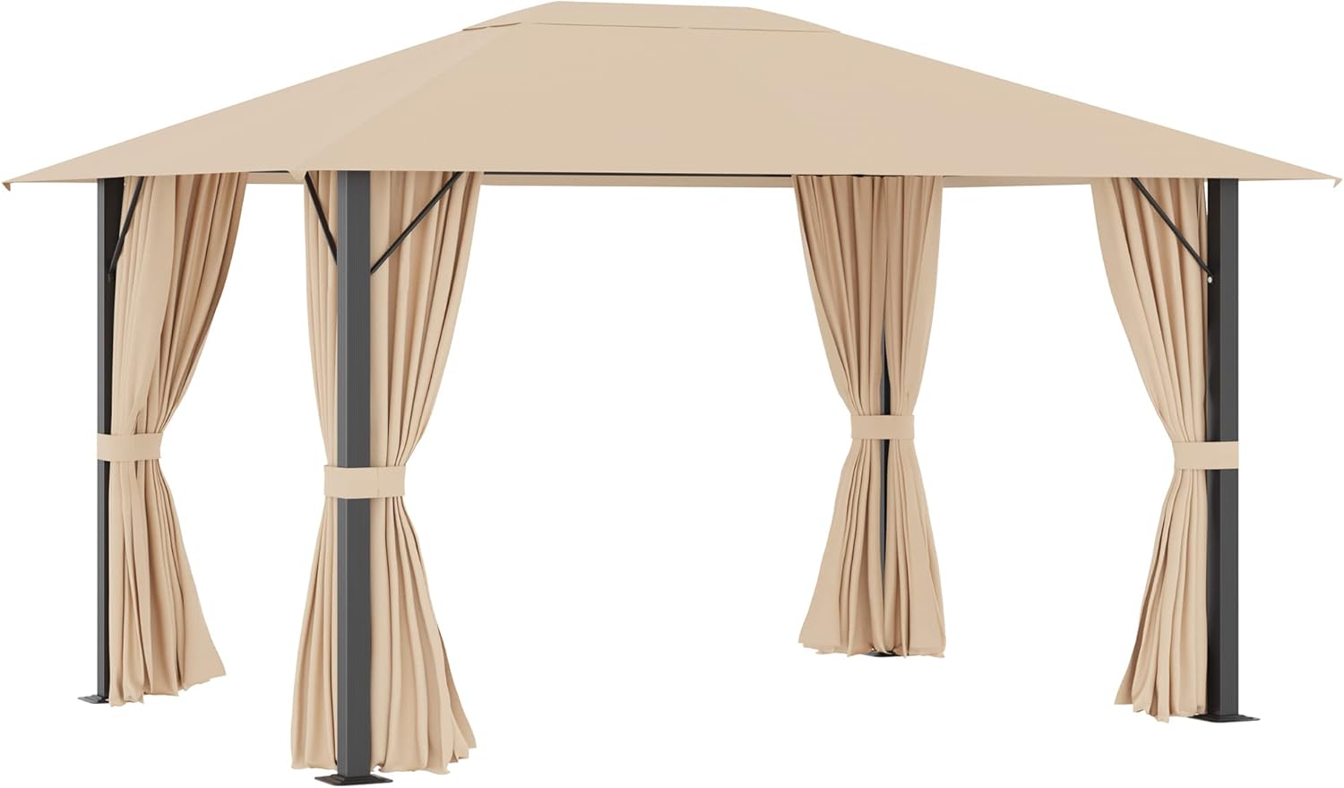 10' x 10' Patio Gazebo Aluminum Frame Canopy Shelter with Sidewalls, Vented Roof, Khaki O4616
